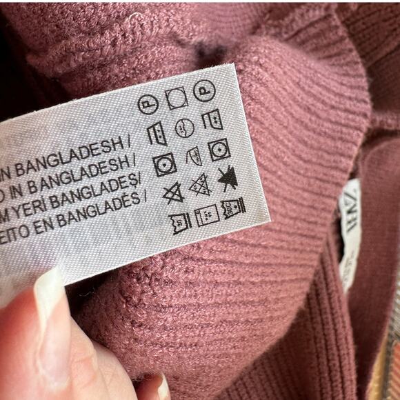 ZARA Mauve Balloon Sleeve V-Neck Cropped Button Chunky Knit Cardigan Sweater M - Picture 9 of 11